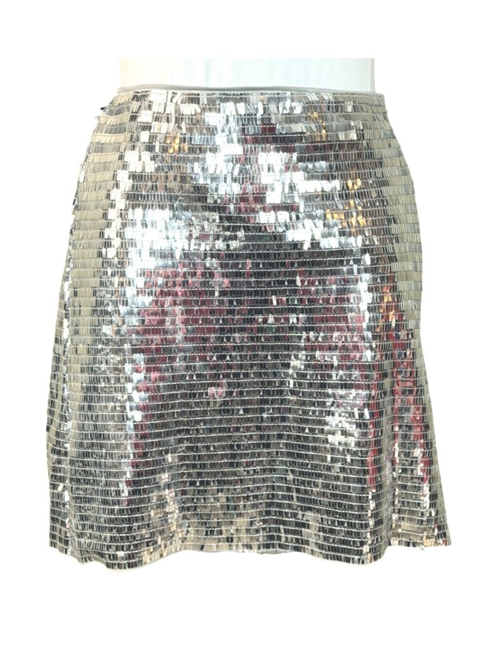 Thirty Thirty LA Silver Disc Shaped Sequins Side Zip Mini Skirt M NWT
